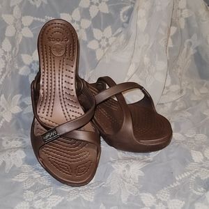 Crocs Womens Sz 9 Tan Copper 3.5 chunky heel strap